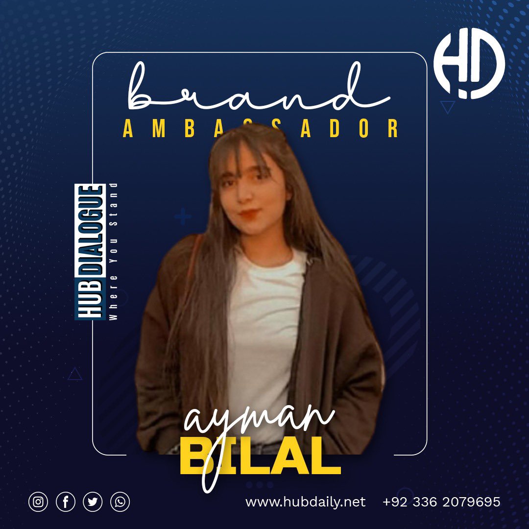 thehubdaily1's tweet photo. Here we go🤩, presenting you the very first brand ambassador of Hubdialogue🎙.
Miss Ayman Bilal. 

#whereyoustand 
#Changingmasses
#hubdialogue https://t.co/T7UibmISHR