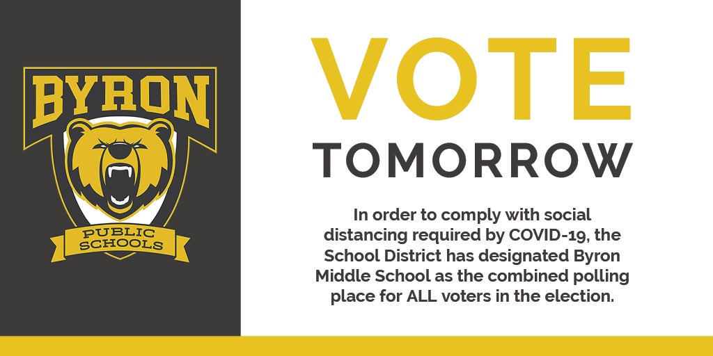 Don’t forget to vote in person tomorrow for the Byron Public Schools Referendum from 7:00am – 8:00pm! #ByronBears #2021ByronReferendum

bears.byron.k12.mn.us/referendum2021