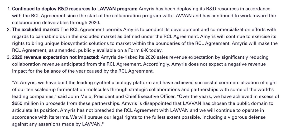 Investing in  $AMRS is not without risksAmyris is facing a lawsuit from a partner. See response belowA rough history of pivoting through dead-ends ranging from malaria treatments to renewable fuelsAnecdotally, retail holders have claimed CEO ‘overreaches’ on targets