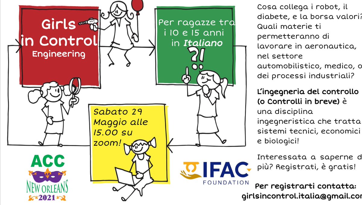 LabAltair's tweet image. Hey ragazze! 👧👩 Don&apos;t miss the #GirlsInControl online workshop #base and #advanced edition for girls aged 10-15. On the occasion of the “American Control Conference 2021”.
🗓️ 29/5 and 5/6 
🇮🇹 IT lang
ℹ️ PVT
With @IFAC_Control Foundation
#ACC2021 #GirlsInControlItalia #Scratch