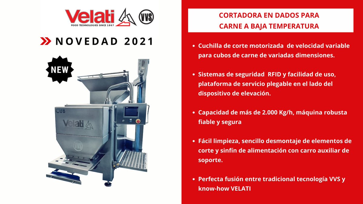 FPSFoodtec's tweet photo. Os presentamos la nueva cortadora en dados para carne a baja temperatura #VELATI

#industriaalimentaria #industriacarnica #maquinariaindustrial #carneabajatemperatura #tecnologia #cortadoraendados #cubeteadora #VELATI #VVS #automatización #innovacion #meetindustry #embutido https://t.co/Yfpkml7U8J