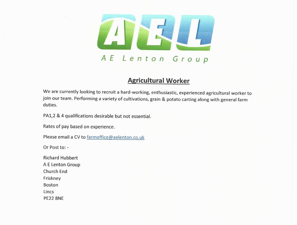 We are recruiting! Agricultural Worker required. DM or email CV #agriculturaljobs #farmingjobs