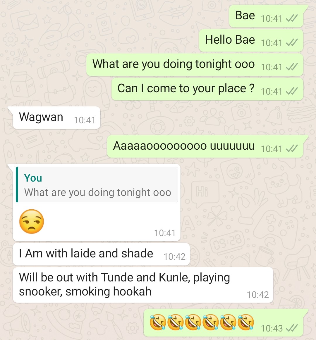 Send your Friends or Babes the first five lines of "WANT YOU BACK" by LAYCON ft. TENI and see their response.Here's mine.NB - all my friends are yanmayanma people but I love them 