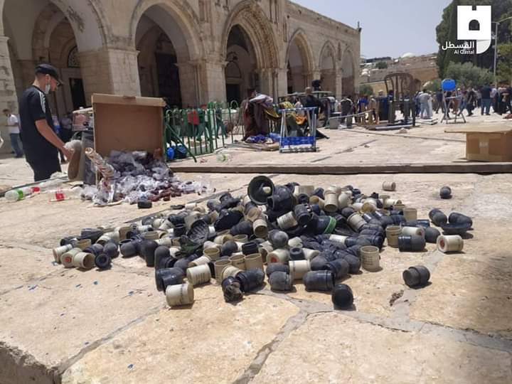 Some of the munitions Israeli Occupation used on worshippers at Masjid al-Aqsa today