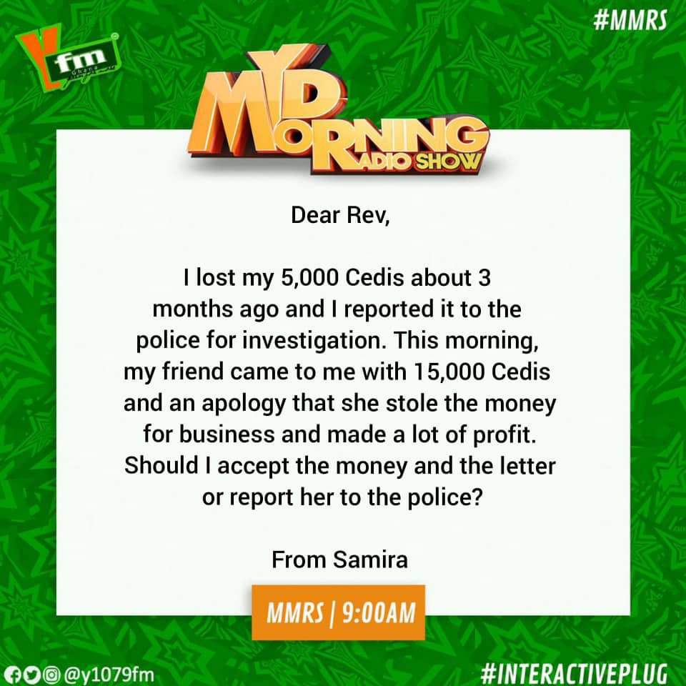 RevErskineGH's tweet photo. Guys!!
What should Samira do?? #IPOnY #Mmrs @Y1079FM https://t.co/VnOzCzfcP0