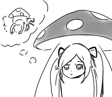新衣装の髪型でキノコモードになったらキノコに突き刺さるクワガタみたいだなぁって思いましたまる #イオリの森美術館 