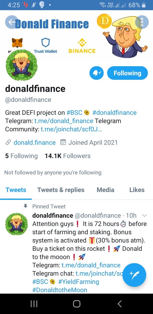 Manpreetko's tweet photo. @bsc_daily @donaldfinance Thanks @bsc_daily for the contest.  
@vrusshabh1 @Alpesh_2308 @VikasTr12633913 

Telegram: @Manpreet6 https://t.co/VPTPzpBLzG