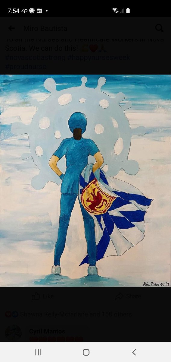 tmacy69's tweet photo. Happy Nurse's Week to our @NSGEU  nurses. This beautiful picture was painted by one of our own @NSGEU nurses who is working on one of the covid units, Miro Bautisto. A big thank you to all our nurses &amp; especially those working Covid units. #vaccinate https://t.co/ttbu3AwElH