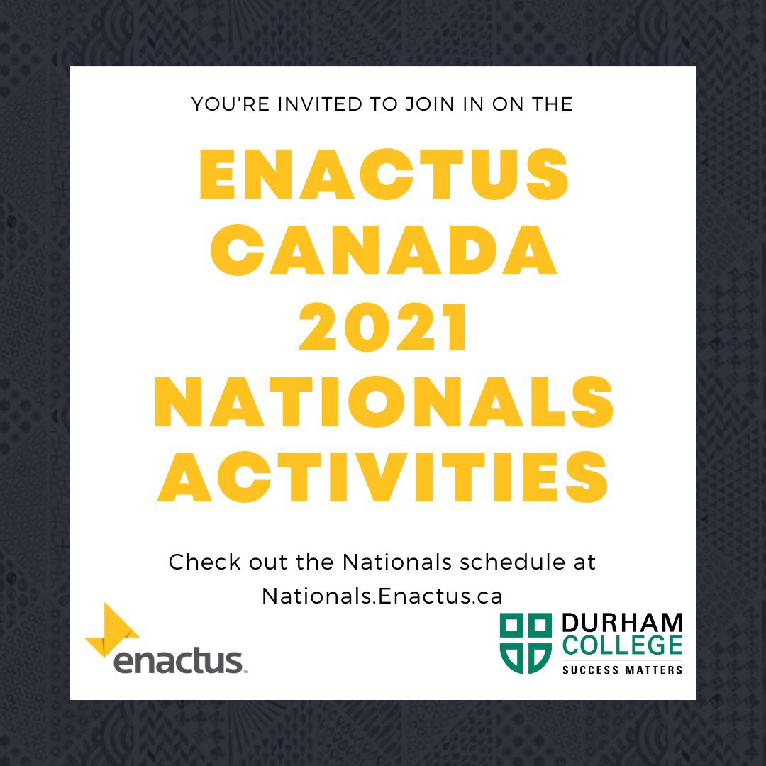 EnactusDC (@enactusdc) on Twitter photo IT'S NATIONALS DAY!
for the next 8 weekdays you can enjoy all of the @enactuscanada Nationals events virtually by using the link in the post and attending the online events!
Don't forget to cheer your <a href="/durhamcollege/">Durham College</a> Enactus team on over socials!
#enactus #enactusnationals IT'S NATIONALS DAY!
for the next 8 weekdays you can enjoy all of the @enactuscanada Nationals events virtually by using the link in the post and attending the online events!
Don't forget to cheer your <a href="/durhamcollege/">Durham College</a> Enactus team on over socials!
#enactus #enactusnationals
