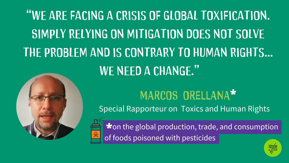 This was spoken by Special Rapporteur on Toxics and Human Rights Marcos Orellana during the May 5, 2021 seminar “Poisoned Food, Poisoned Ecosystems: How People Are Working Towards Pesticide-Free Communities" organized by FIAN International. WATCH IT: youtube.com/watch?v=dHZ3y3…