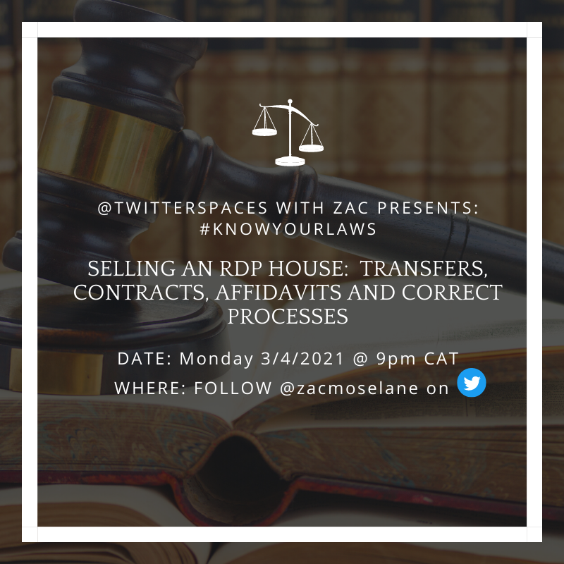 MolebatsiTurf's tweet photo. Join myself and other guests including a conveyancer as we unpack this issue of the sale of RDPs. 

Tonight on @TwitterSpaces at 21:00 CAT. https://t.co/9LVOVBcx0V