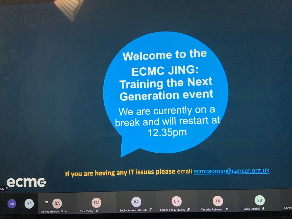 Halfway through the first day of JING online event organised by <a href="/ECMC_UK/">ECMC Network (@ecmc-uk.bsky.social)</a>. Excited to learn more about cancer translational trials from such amazing speakers. Looking forward to the rest today and tomorrow @ECMCBrumBridget! #JING21