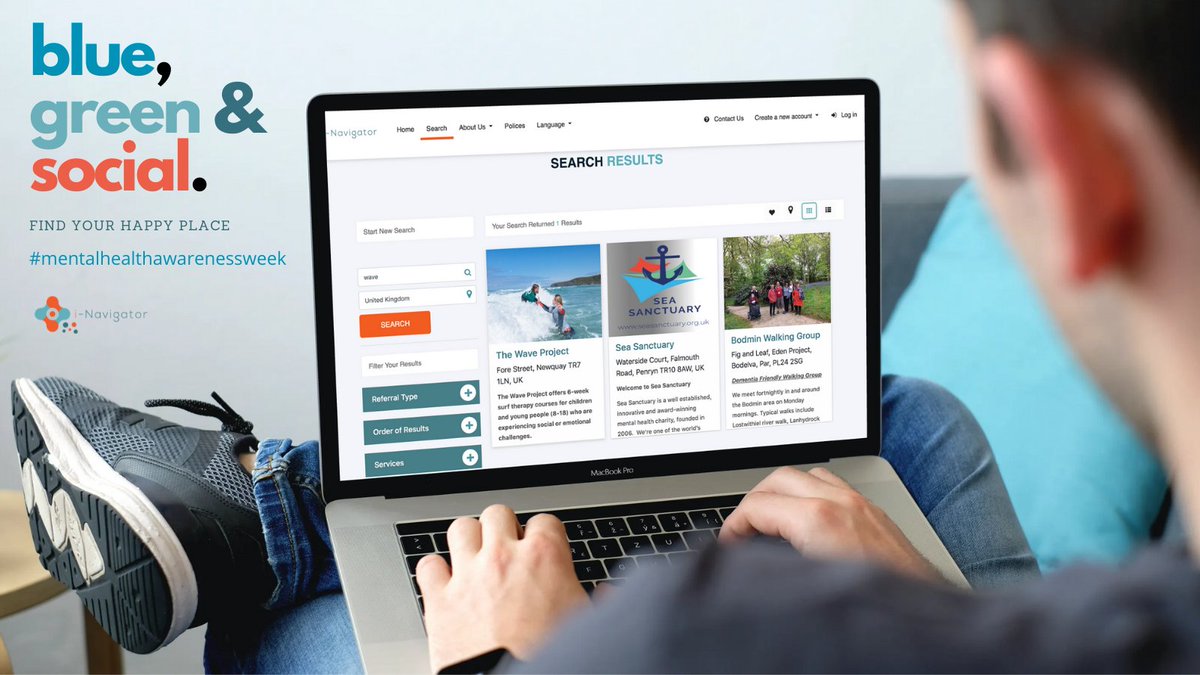 Blue, Green &amp; Social Prescribing. Use natures assets to help you heal. From surfing &amp; walking, to paddle boarding &amp; rock climbing, there are many services &amp; groups out there ready to help you focus on you whilst exploring our land, seas &amp; wildlife! <a href="/seasanctuaryMH/">Sea Sanctuary</a> <a href="/WaveProject/">The Wave Project</a>