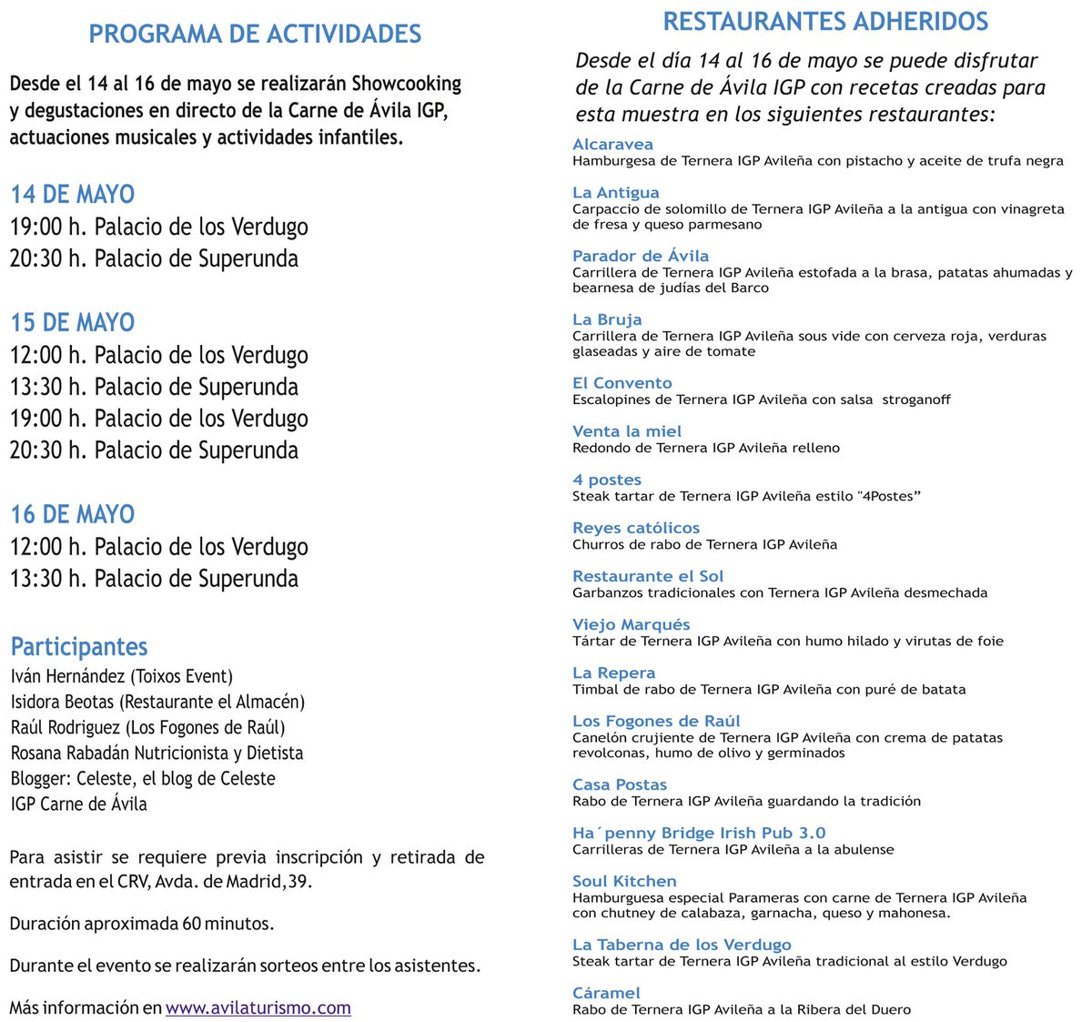 Federación_Abulense_Hostelería (@fhosteleria) on Twitter photo El próximo viernes 14 y hasta el domingo 16 de mayo, podremos volver a disfrutar de la Muestra Gastronómica IGP Carne de Ávila en su tercera edición, en la que colabora la Federación Abulense de Hostelería de CEOE Ávila. <a href="/CarneAvilaIGP/">Carne de Avila</a> <a href="/Ayto_Avila/">Ayuntamiento Ávila</a> <a href="/FHosteleria/">Federación_Abulense_Hostelería</a> <a href="/CEHEhosteleria/">Hostelería de España</a> El próximo viernes 14 y hasta el domingo 16 de mayo, podremos volver a disfrutar de la Muestra Gastronómica IGP Carne de Ávila en su tercera edición, en la que colabora la Federación Abulense de Hostelería de CEOE Ávila. <a href="/CarneAvilaIGP/">Carne de Avila</a> <a href="/Ayto_Avila/">Ayuntamiento Ávila</a> <a href="/FHosteleria/">Federación_Abulense_Hostelería</a> <a href="/CEHEhosteleria/">Hostelería de España</a>