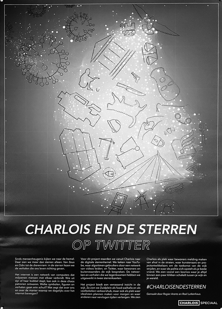 DDD_Daily's tweet photo. 10.05.2021 > What do you see when you look at the digital starry sky from Rotterdam-@charloissterren? Media scientist Roel Lutkenhaus and artist Rogier Arents explored the YouTube and Twitter cosmos, drawing the stories they encountered in two star charts -dutchdesigndaily.com https://t.co/WYeH3JqqCz