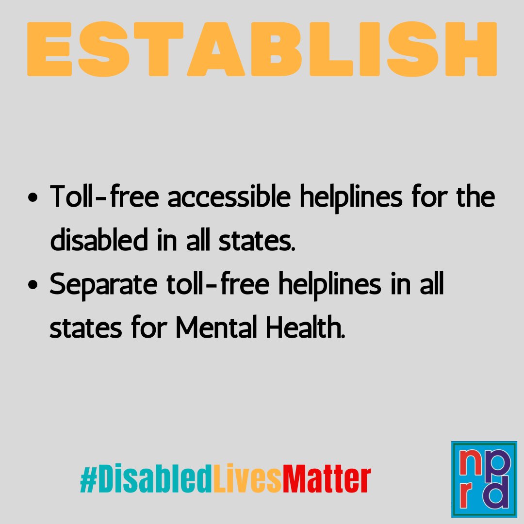 #disabledlivesmatter 
Toll-free accessible helplines for the disabled in all states
Separate toll-free helplines in all states for mental health
@PMOIndia
@TCGEHLOT
@socialpwds
@disabilityaffairs
@AmbikaPanditTOI 
@TOIIndiaNews 
@IndianExpress 
@thewire_in