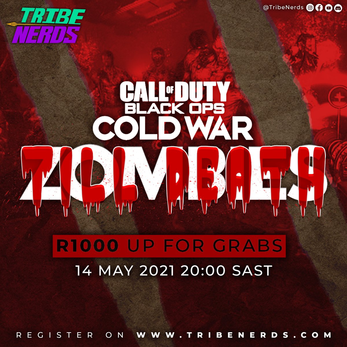 Tribe Nerds presents the COD Till Death competition.

The top teams will fight it out for their share of R 1 000.

Sign up: tribenerds.com/tournament/til…

#CallofDuty #zombies #tilldeath #esports #competition #tribenerds #prizes #fun