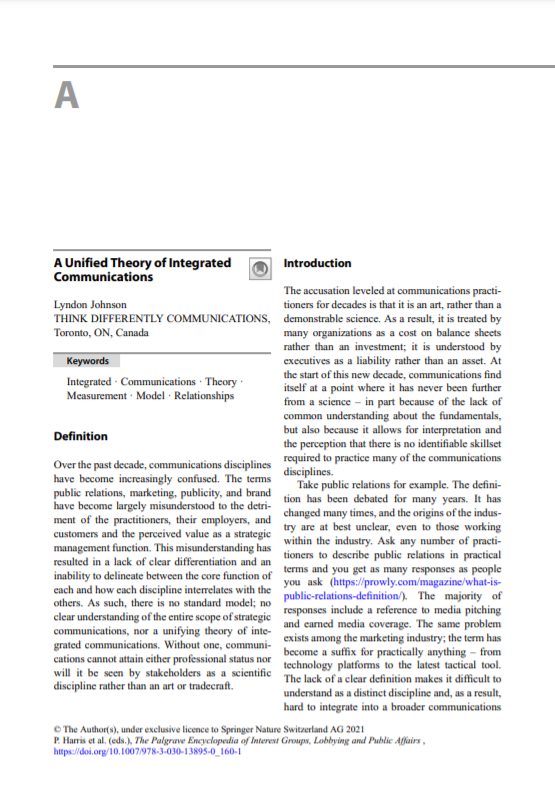THINK_Lyndon's tweet photo. My paper, 'A Unified Theory of Integrated Communications' has been published. In it, I propose a unifying theory that brings #publicrelations, #marketing, #publicity, #brand, #media &amp; #trust together to help communicators build effective integrated strategies.

Link to follow... https://t.co/oMlGAI1FQW
