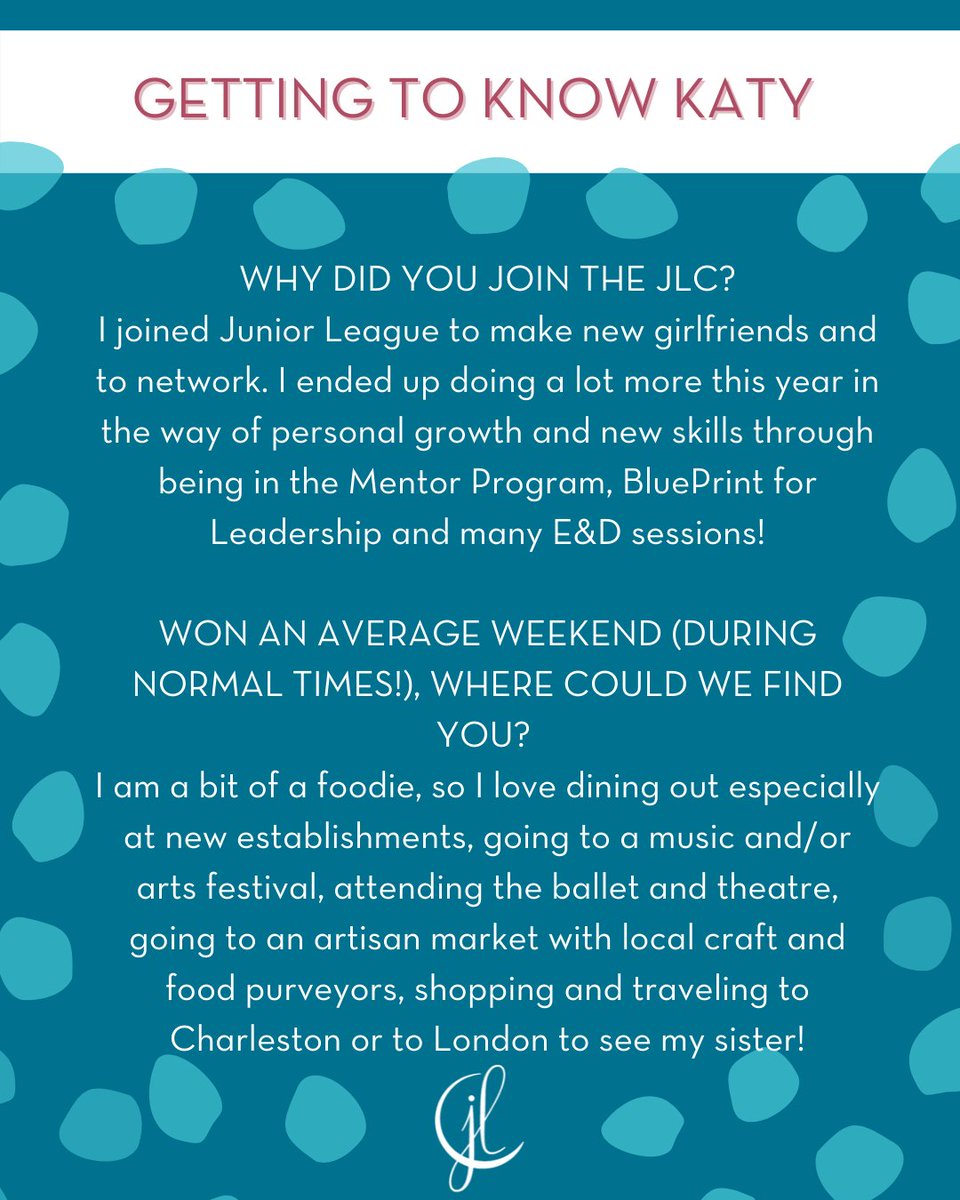 JLColumbia's tweet photo. Happy #MembershipMonday!  Each year, the @JLColumbia welcomes several transfer members! If you are looking to transfer your membership to or from the JLC, please be sure to check out our website! Get to know one of our newest transfers, @KatyRenfroe! We are so glad you're here! https://t.co/A23IdYknyZ
