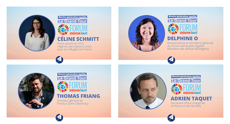 UNHCRfrance's tweet image. Comment agir pour faire progresser concrètement l'#égalité ♀️/♂️ aujourd'hui, #Aveclesréfugiés ? 

🕑 Suivez les échanges #LeGrandTour de 14h à 17h, en présence de @Ce_Schmitt, @AdrienTaquet, @odelphine, @TomFriang... #NotreGénérationÉgalité. 

👉 open-diplomacy.eu/grand-tour-gen…