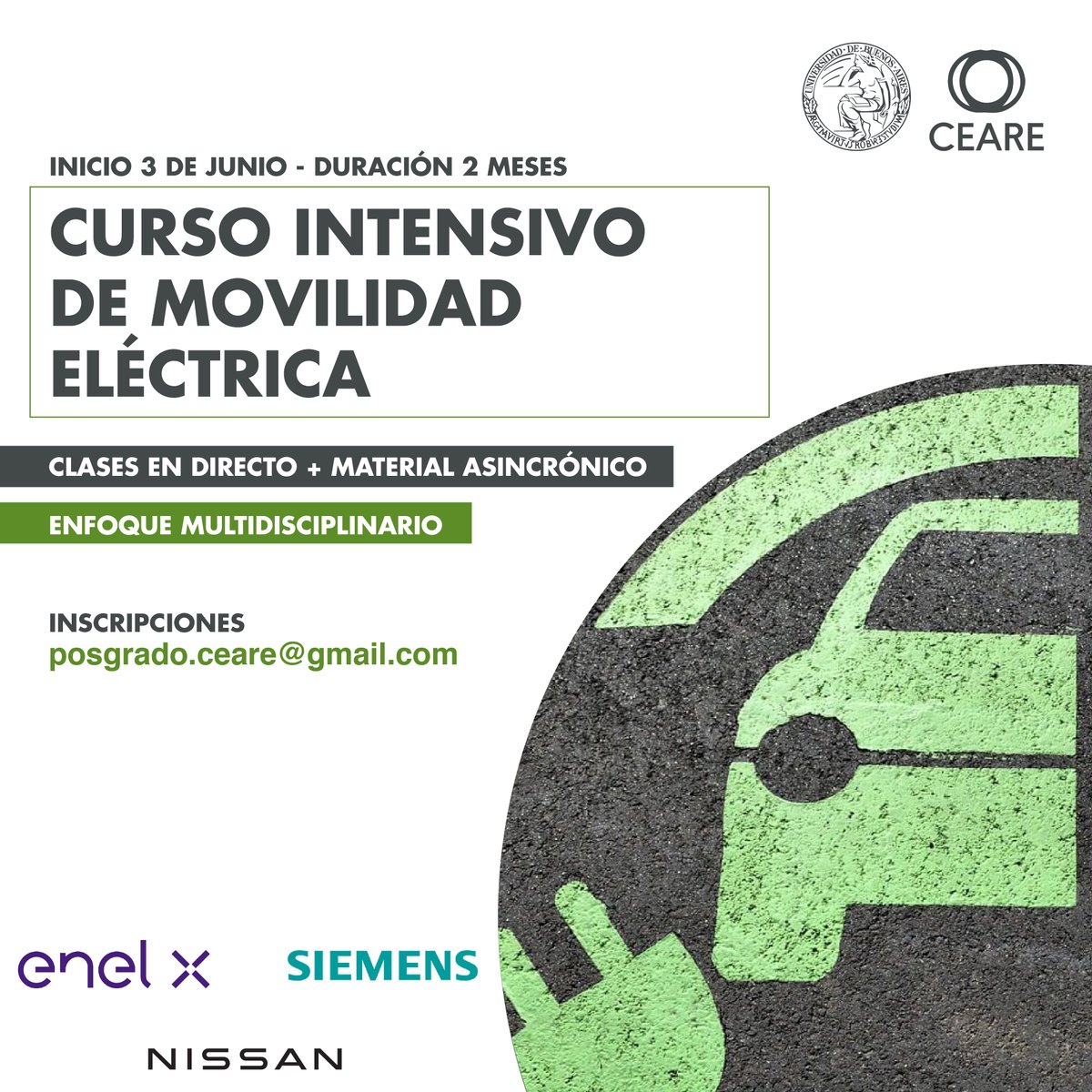 CEARE_UBA's tweet photo. Nuevo Curso Intensivo de Movilidad Eléctrica. Orientado a profesionales, técnicos, gestores y decisores, tanto del ámbito público como privado.

🗓 Inicio: Jueves 3 de Junio.
⏰Duración total del curso: 20 horas.

Más info en https://t.co/cg39VQotCO https://t.co/U3QwOB3tcF