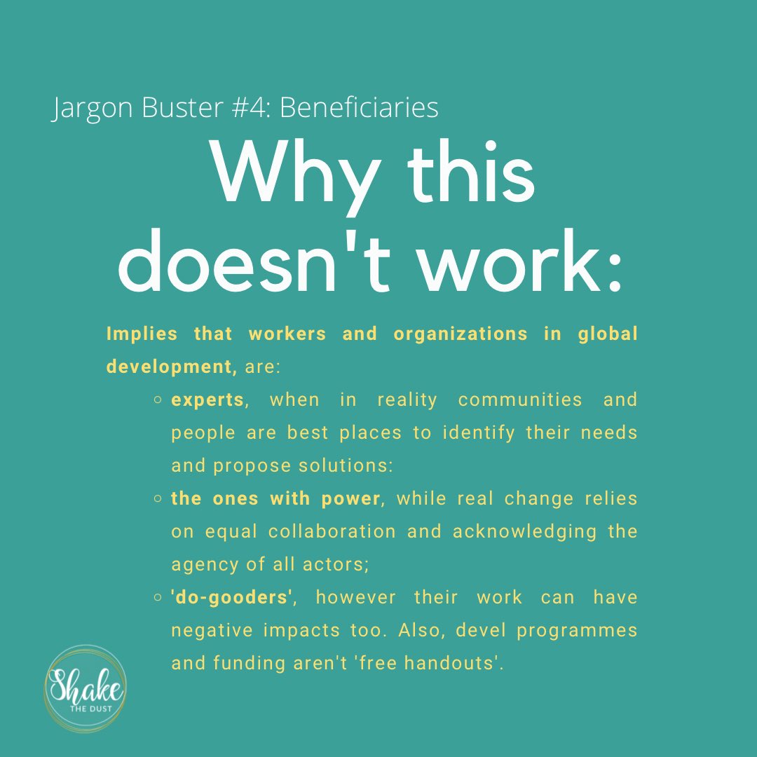 letshakethedust's tweet photo. Many working in #globaldev and #globalhealth have mentioned they can’t stand this #devspeak but are also struggling to find alternatives. Time to spark the discussion! ✨#jargonbusting #beneficiaries #internationalcollaboration https://t.co/CwPxWob1xU