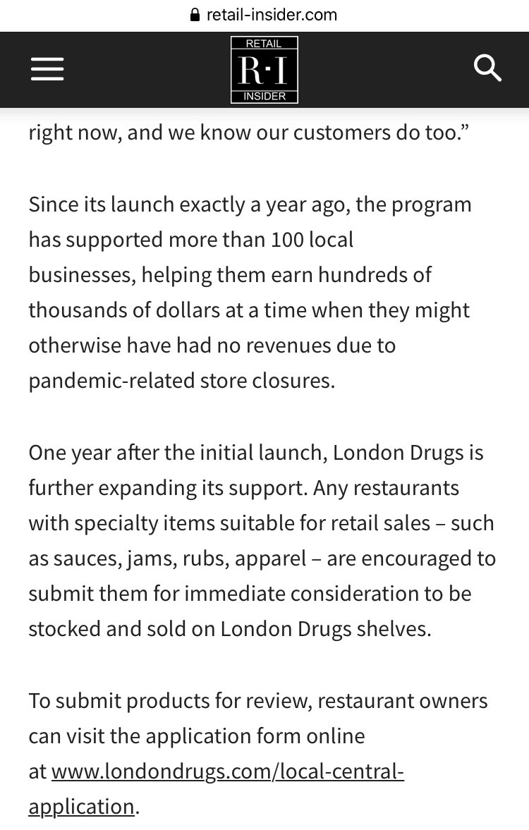 themulberrytree's tweet image. Any restaurants that have their own branded items? London Drugs wants your products