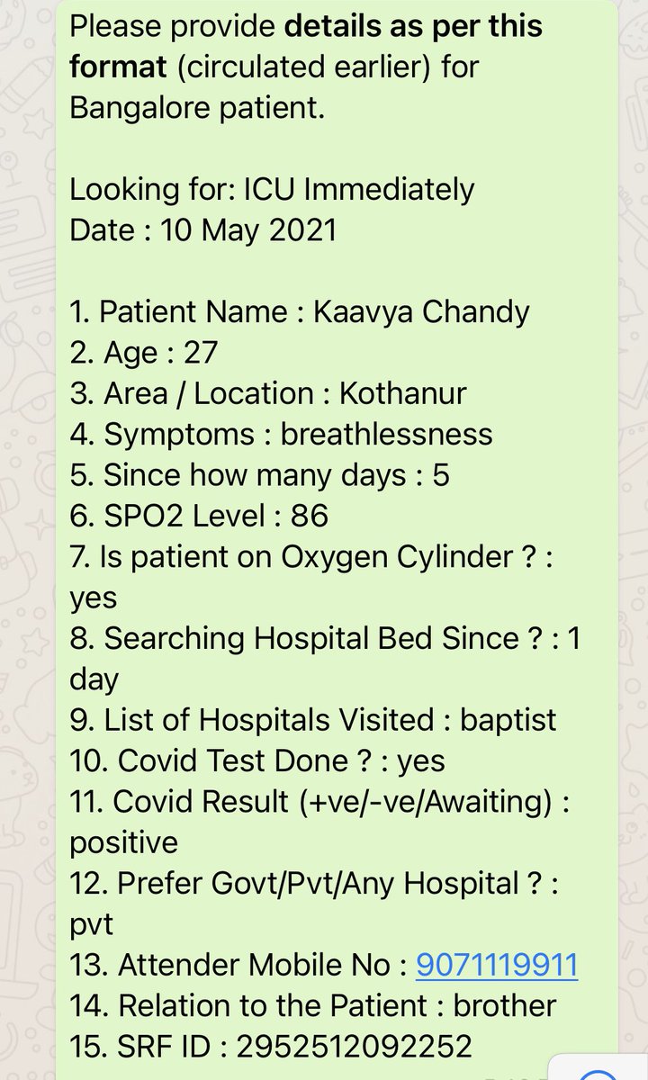 #SOSIYC 

Immediately ICU bed needed for 27 year old female, O2 at 80 , please help 
Location Bangalore <a href="/raksharamaiah/">RSR</a>,<a href="/lavanyaballal/">Lavanya Ballal Jain official</a> <a href="/Suriyamanoher_S/">SM</a>