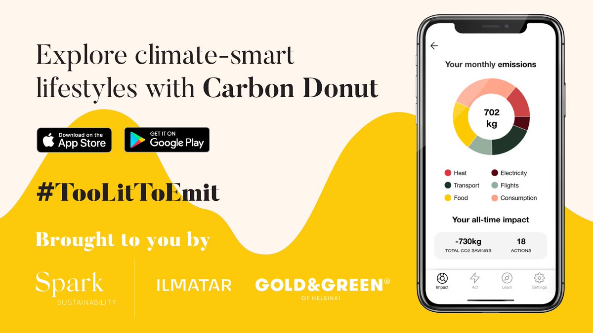 SparkClimateAct's tweet photo. Explore #climatesmart habits with Carbon Donut! 📲🍩✨ Download it from your app store: https://t.co/V6asmYMcOb  
#TooLitToEmit 🔥 https://t.co/2l47CBAnKo