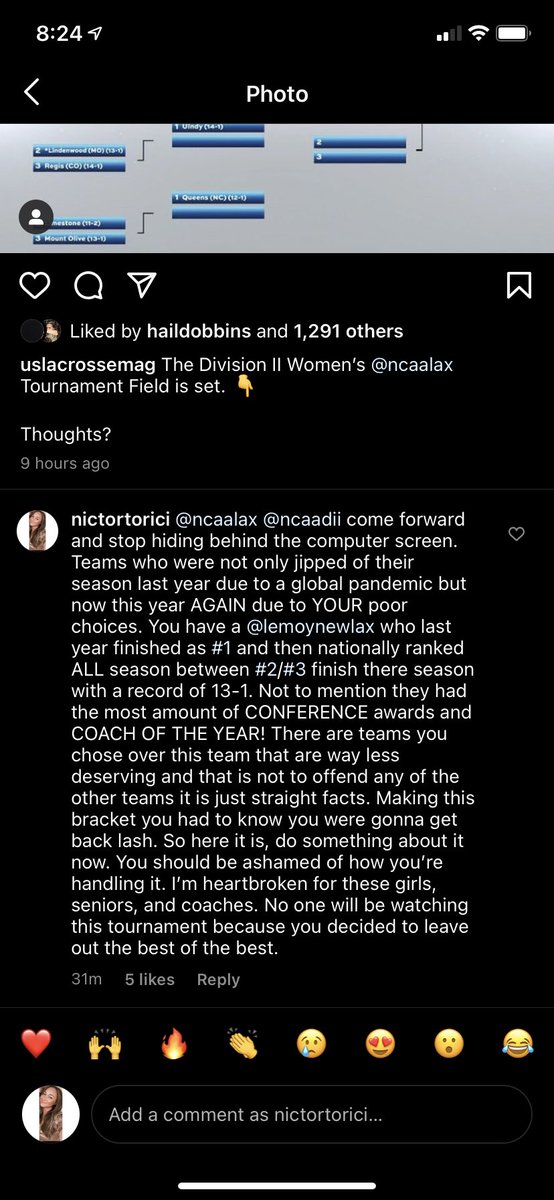 NicTortoriciPE's tweet photo. @NCAADII @NCAA @NCAALAX you’ve got some explaining to do.... @LeMoyneWLAX deserves WAY better. https://t.co/6Q6aYuCdwD