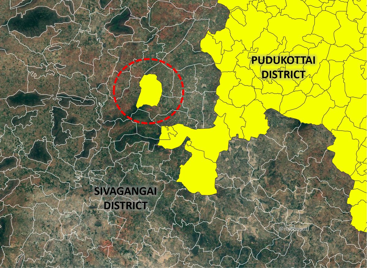 Pudukottai district has villages which are not contiguous with main district. This is a relic of British era. In this case, all such villages were added to constituencies of neighbouring district. But in other cases such crossing of district boundaries were not allowed4/n