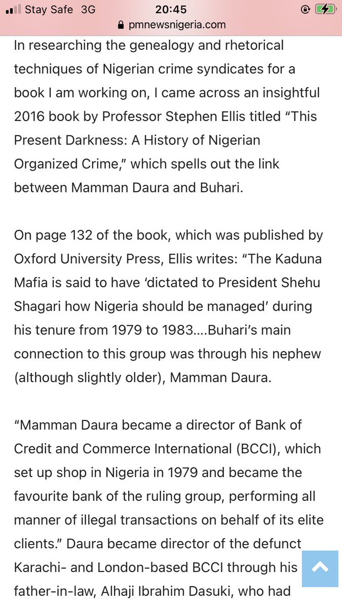 The Kaduna Mafia with Mamman Daura, Muhammadu Buhari’s nephew & backbone was cited ‘to have dictated to Shehu Shagari how Nigeria should be managed’ during his tenure in 1979-1983.Aside: Mamman Daura was director at BCCI which was regarded as ‘the terrorists’ favorite bank’.