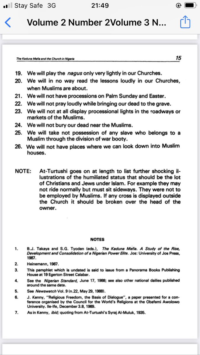 There’s something worth noting in this book for non-Muslims especially Christians.Fodio gave instruction to apply the principle of Dhimma – a pact or covenant giving minimum conditions on which non-muslims could be ‘tolerated’ in an islamic territorial state.