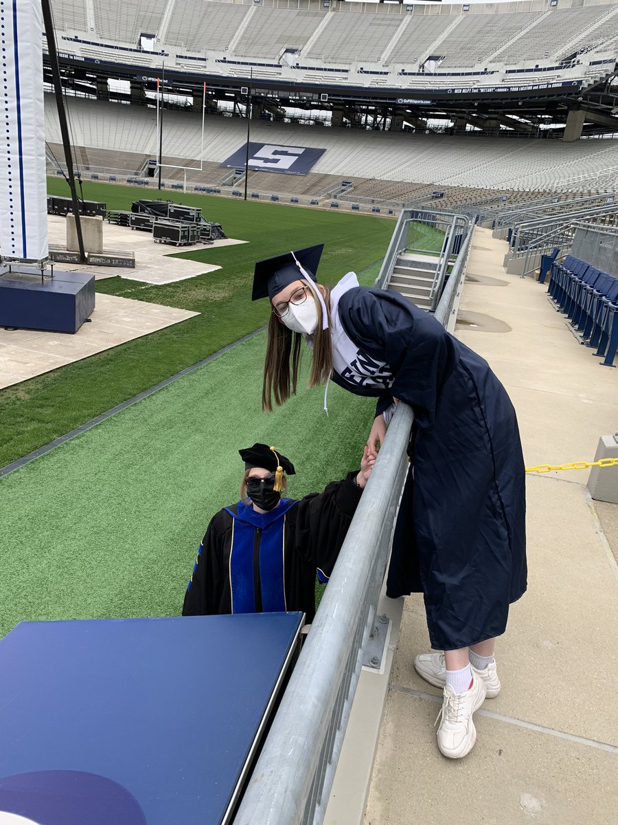 drfoxcall's tweet photo. I’m a lucky  #professor at #PennState in #ppem with a daughter attending #psu #hhd who became a #PSUGrad. I’ve missed her in my office between classes during #remotelearning her #senior year. I’m thankful to the Dean who brought her onto the field for a #MothersDay picture. <3 https://t.co/erNlZiGIRH