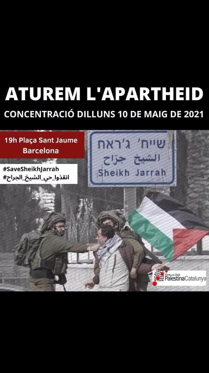 📢 Avui a les 19H a la Plaça Sant Jaume de Barcelona hi haurà una concentració per aturar l'apartheid que està tenint lloc a Palestina.

Des de Rubí Acull volem fer una crida per aconseguir la màxima participació en aquesta.
#rubicity