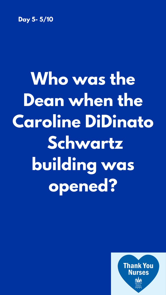 SetonHallAlumni's tweet photo. Happy Nurses Week!! We are celebrating nurses all week long! Do you know your Seton Hall Nursing History? Reply your answer to the trivia question, and we will post the correct answer later today!
#setonhallnurses #setonhallstrong https://t.co/aSbyYKw8m5