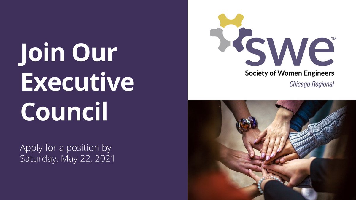 Interested in being a committee chair or an elected officer in FY22 (7/1/21–6/30/22)? Tell us about yourself and why you'd like to hold a position in SWE CRS! Apply by 5/22/21 here! buff.ly/2RFjDSF

#swechicago #WomenEngineers #Leadership
