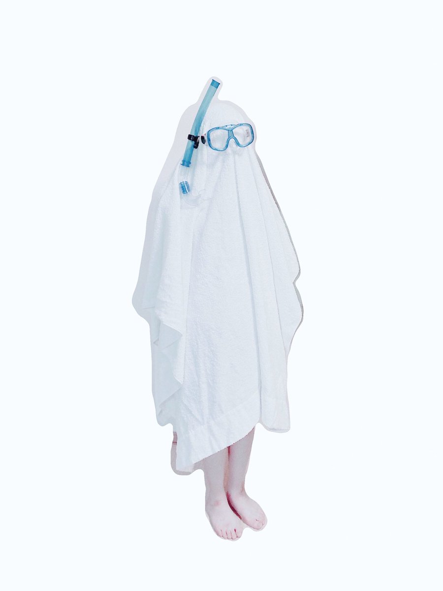 solo white theme snorkel goggles sitting 1girl covered face white robe  illustration images