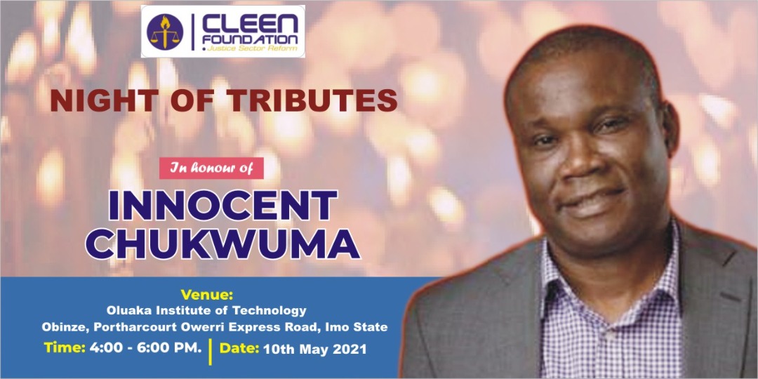 cleenfoundation's tweet photo. Night of Tributes in honour of #InnocentChukwuma 

Date: Today, 10th May 2021

Venue: Oluaka Institute of Technology, Owerri, Imo State.

Time: 4pm - 6pm

To join virtually, click;  https://t.co/2i2h78GM9V https://t.co/ihqVmftwbp
