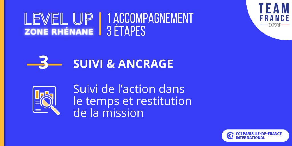 CCIParis_Export's tweet photo. Dernière étape de notre accompagnement LEVEL UP pour renforcer votre présence en Zone #Rhénane : le suivi et l'ancrage !
Ce programme est éligible aux chèques #RelanceExport 👉 https://t.co/xqKcuihGGr
#TeamFranceExport https://t.co/iM14fOGov2