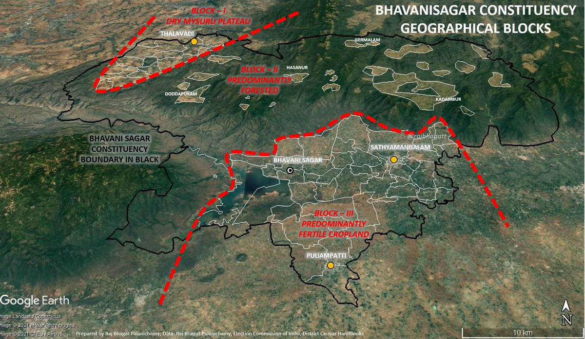 These are not cases about isolated villages, there are multiple geographical blocks within same constituencies & are expected to elect same personMap: BhavaniSagar constituency has 3 blocks which are completely different from each other & these affect election results16/n