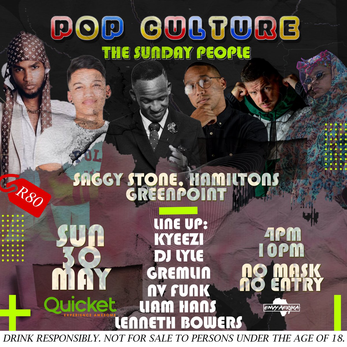 FOR THE CULTURE, BY THE CULTURE 🍾🌾

POP CULTURE - THE SUNDAY PEOPLE 

🔛: SUN 30 MAY
📌: SAGGY STONE, HAMILTONS, GREENPOINT 

WE’RE MAKING SUNDAY’S GREAT AGAIN 🚨

Tickets: qkt.io/nDl23z