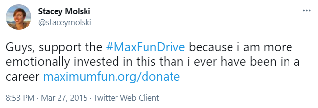 I also found this tweet which really made me laugh. This has some real & #39;person quitting their job in 2 months vibes.& #39; I had NO IDEA I would be working for MaxFun later that same year. Now I need to wrap up this thread so I can go back to writing tweets for my career at  @MaxFunHQ.