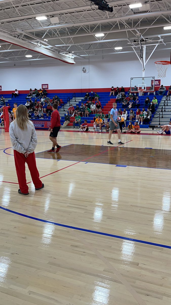The volleyball game has commenced!