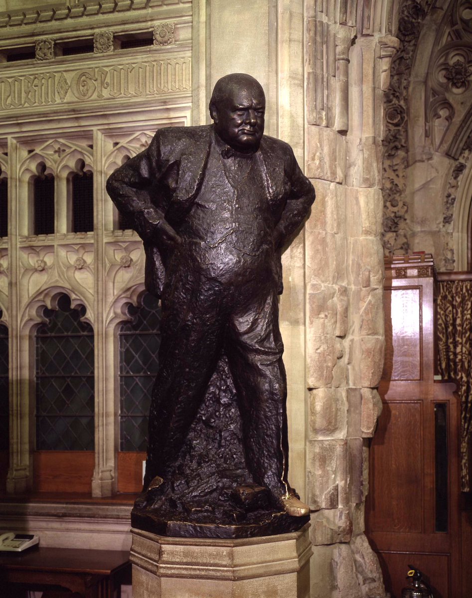 Churchill wept in the ruins the day after with his aide, Jock Colville. ‘We shape our buildings and afterwards our buildings shape us’ he later declared, and the ruined entrance arch into today’s Commons is named after him. Images:  @UKParlArchives /Parl Art Colln  #OTD  #Blitz80