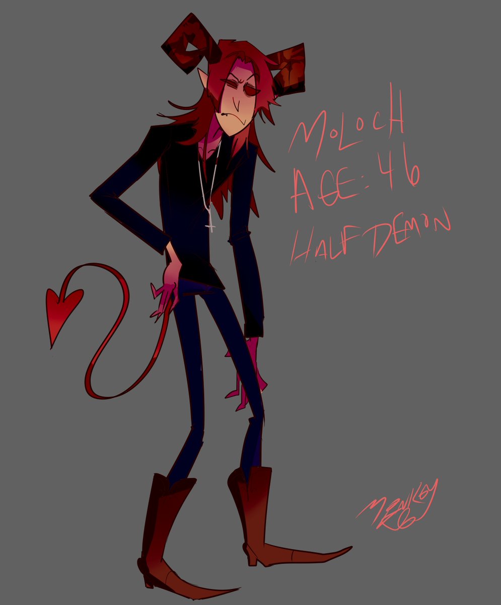 he's just my bastard little imp who's dating a cool vampire, hey  @schemerlemur feel free to oc dump on this thread and talk about these babiesi don't have a lot written on my toyhouse but  https://toyhou.se/5643654.moloch-diabolus-king