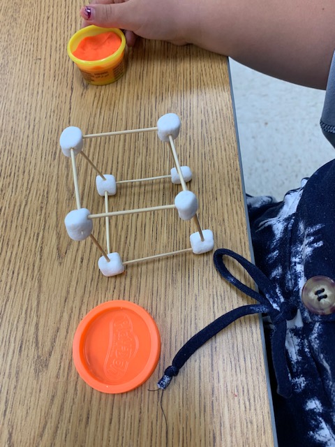 gcappsEES's tweet photo. Today in Math we built solid/3D shapes.  We built a cube and sphere with marshmallows, toothpicks, and Play Dough.  @EphesusElem #3Dmath https://t.co/JQYkeP9JCR