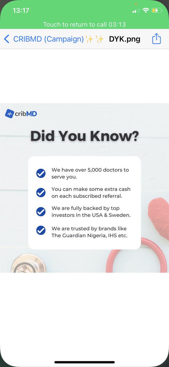 crib_md's tweet photo. Find these facts interesting?
Join CribMD today to improve your health and wealth!
PS: Link in bio ☝️☝️☝️
#health #telemedicine #doctorhousecall #cribmd #24/7healthavailability #healthcarenigeria #onlinedoctor #affiliate #healthfacts https://t.co/Bed7UaowVb