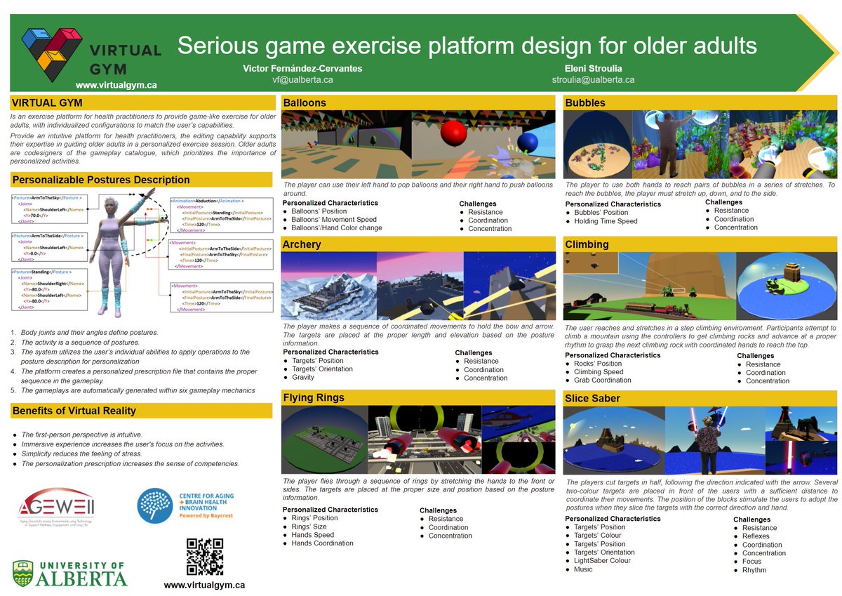 VirtualGym7's tweet photo. Virtual Gym is a serious game exercise platform design for older adults. The innovative grammar personalize the gameplay to adopt individual abilities. https://t.co/nx1IiXE7Go #UAlbertaInnovationShowcase #UAlbertaInnovationShowcaseHealth @AGEWELL_NCE https://t.co/gWgj38l23n