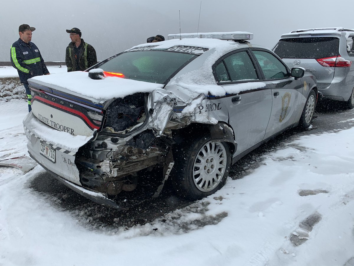 CSP_News's tweet photo. While protecting another crash scene, one of our vehicles was struck on I70 near mile marker 213 this morning at about 9:00 AM.  The trooper inside sustained minor injuries.  This has to stop.  Slow down.  Move over.  Save lives. https://t.co/tQpoBjFZ3t